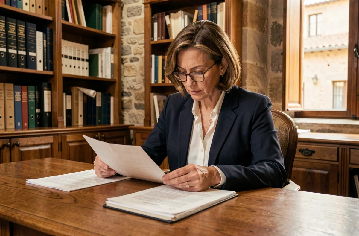 Avocate spécialisée en droit immobilier à Avignon consultant des documents juridiques dans un cabinet traditionnel