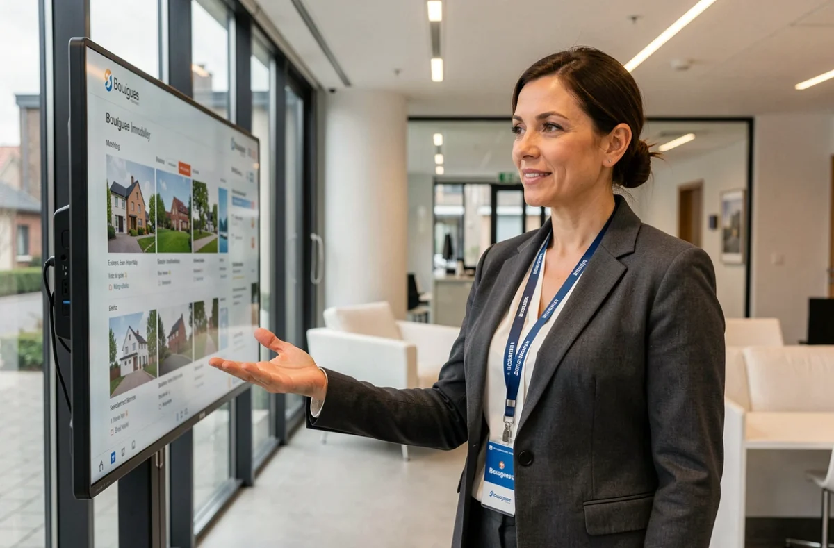 Agente immobilière Bouygues Immobilier dans les bureaux modernes de l'agence à Metz