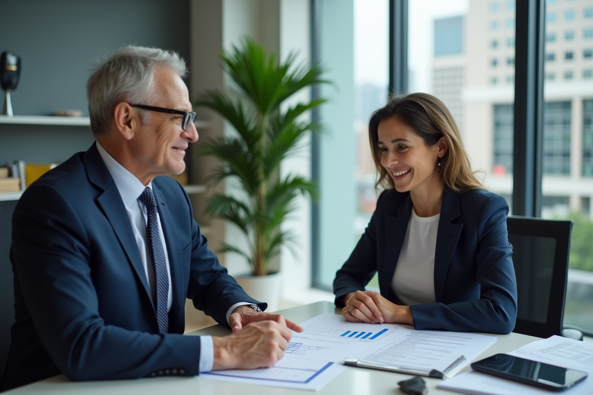 Conseiller financier expliquant un graphique de taux d