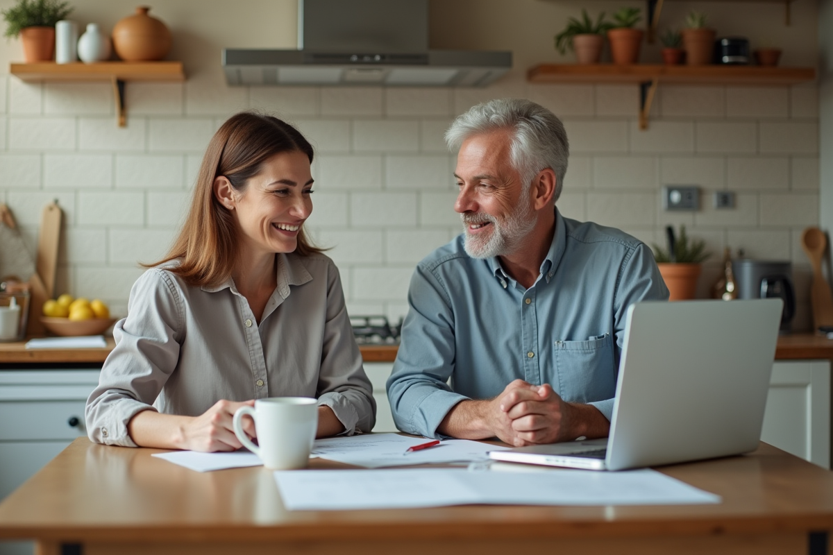 Couple discute de prêt immobilier à la cuisine