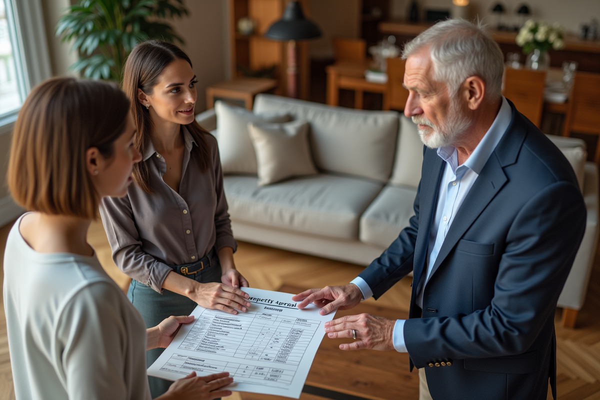 Jeune femme et couple discutant d