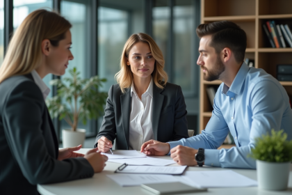 Femme professionnelle discutant de documents de prêt immobilier
