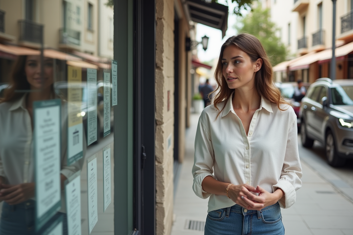 Jeune femme regardant des annonces immobilières à Ajaccio