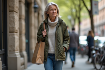 Femme urbaine avec sac r&eacute;utilisable dans la ville