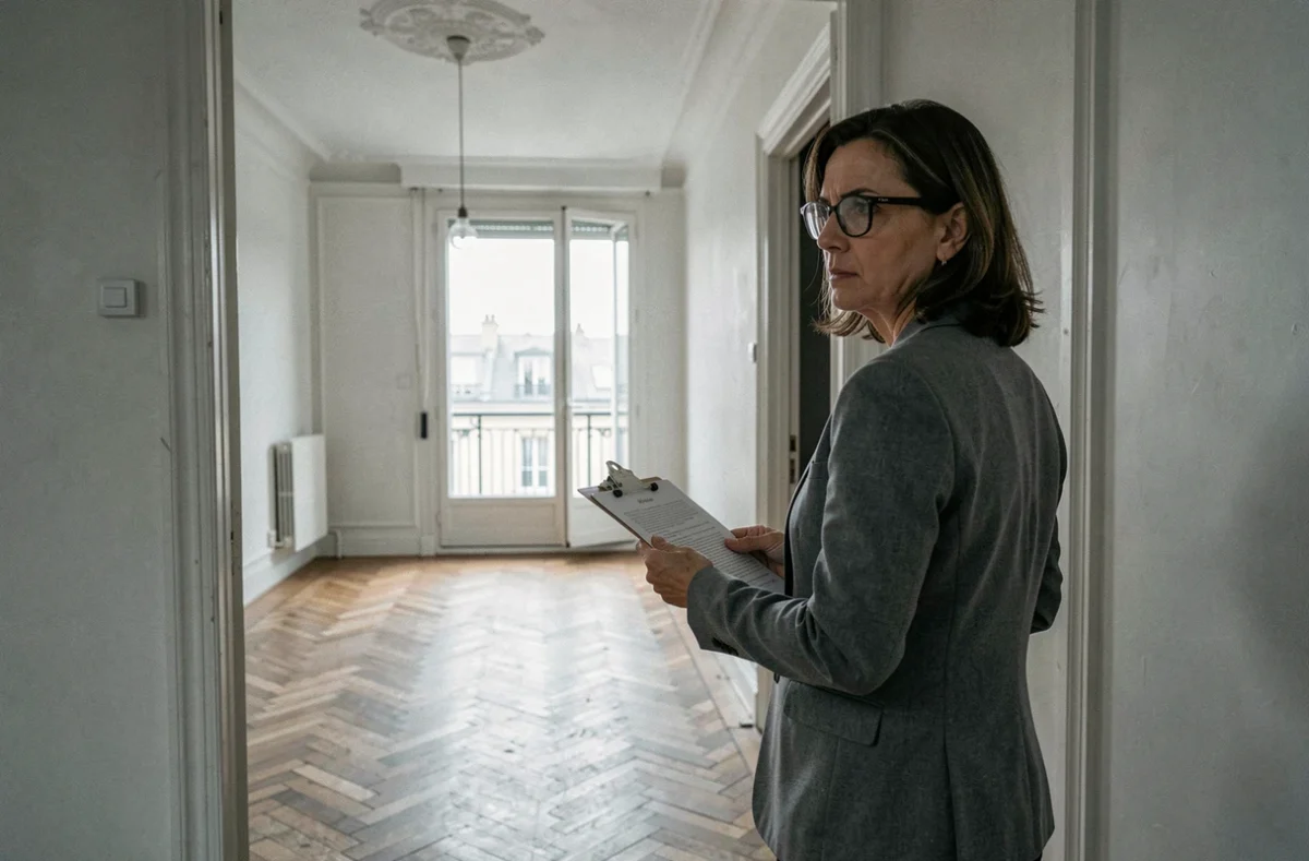 Gestionnaire immobilière préoccupée par la gestion locative d'un appartement en démembrement de propriété vacant