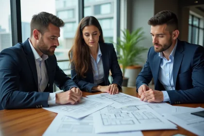 Groupe de professionnels en r&eacute;union dans un bureau moderne