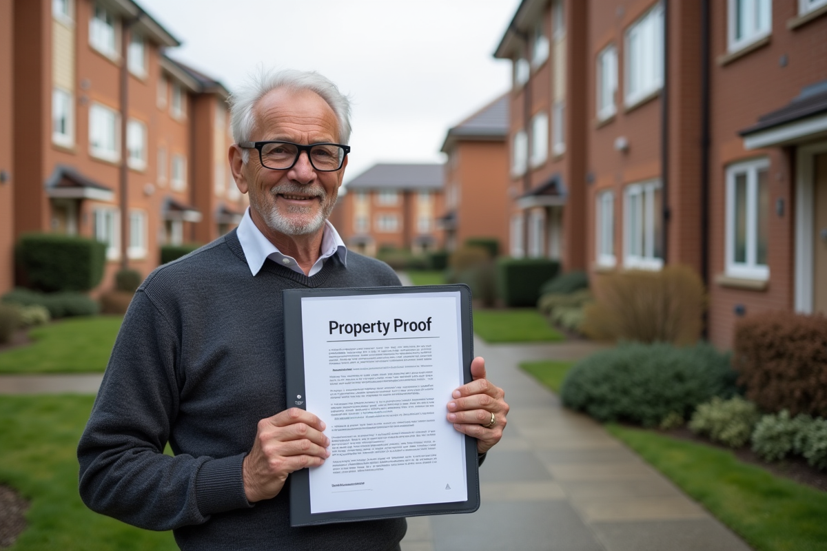 Homme senior tenant un dossier de documents immobiliers