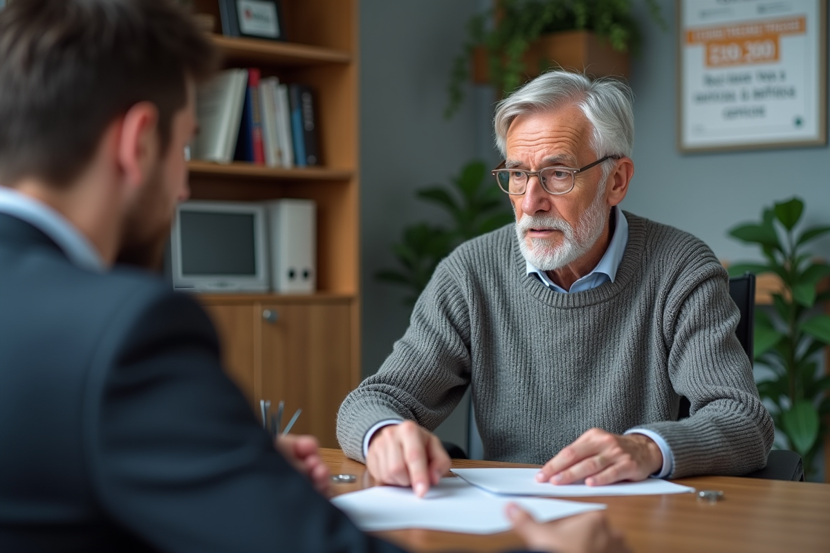 Homme âgé discutant avec conseiller fiscal en bureau
