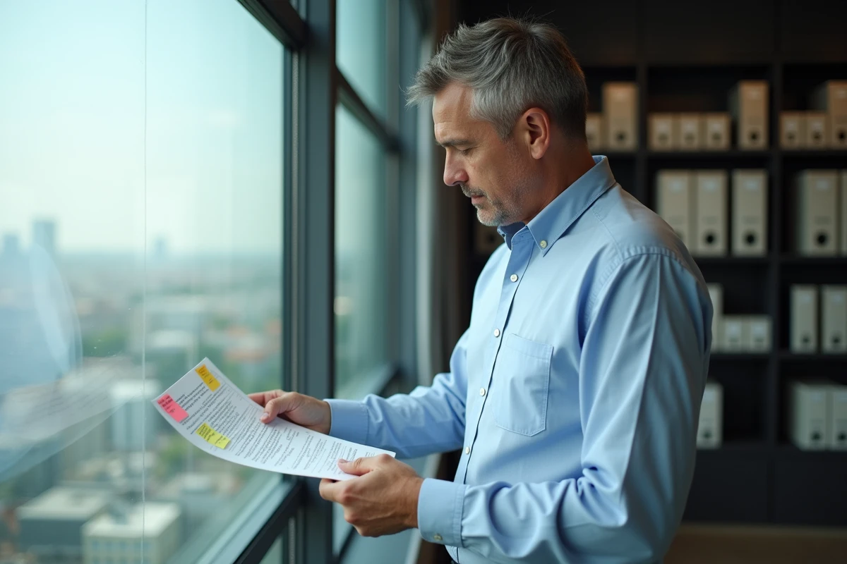 Homme d affaires examinant un contrat de location