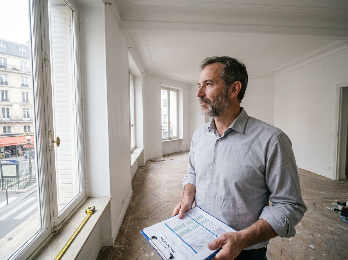 Investisseur immobilier évaluant un appartement pour une location meublée sous statut LMNP