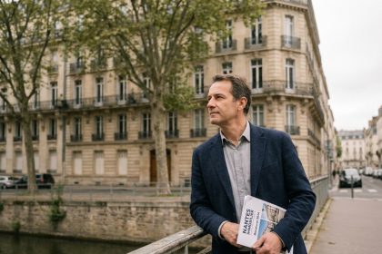 Investisseur immobilier observant des immeubles anciens le long d'un canal à Nantes pour évaluer une opportunité d'achat rentable