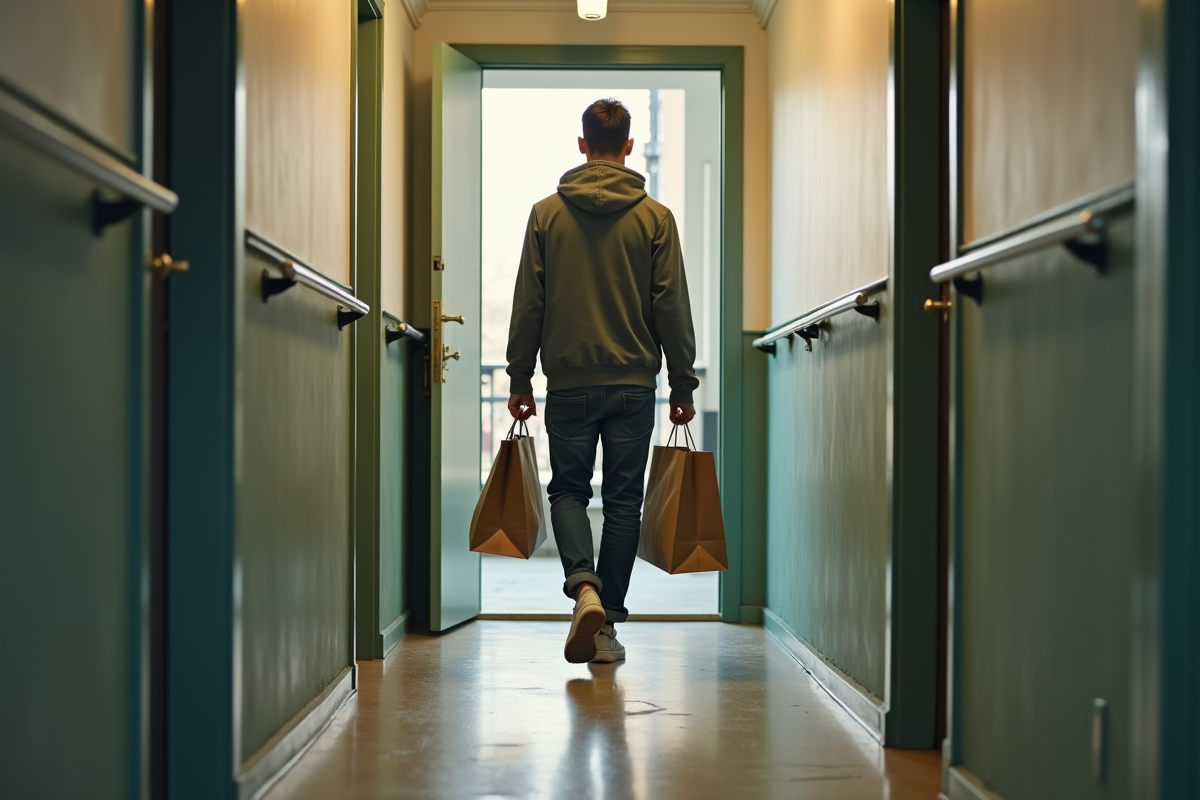 Jeune homme déverrouillant la porte d