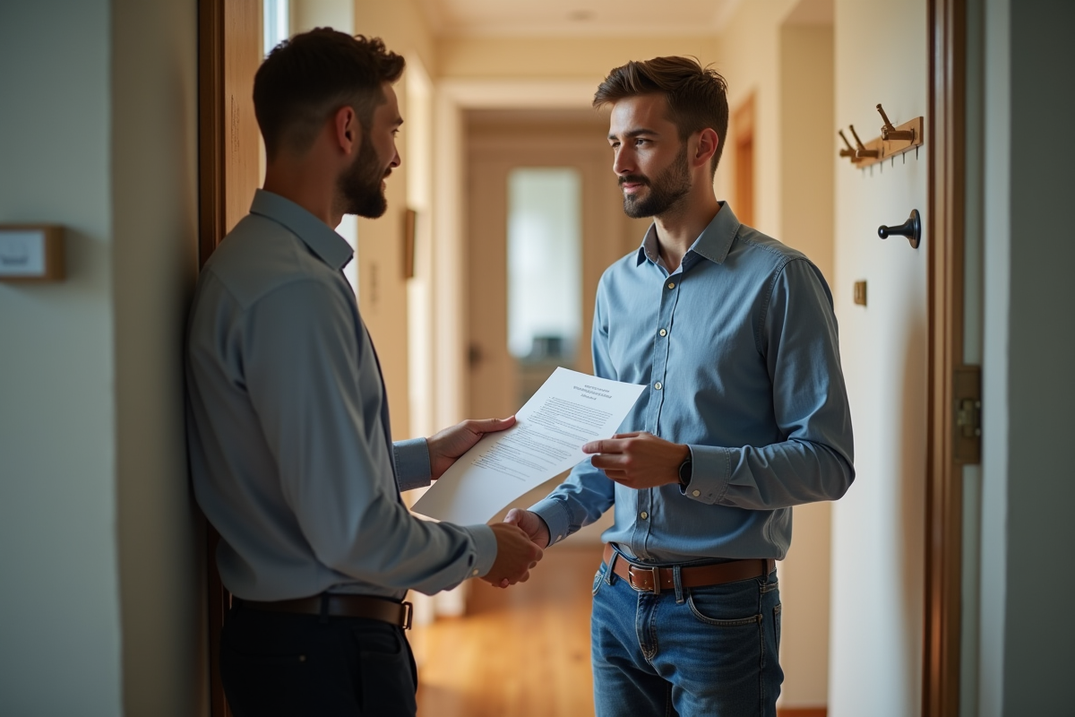 Jeune homme remettant un formulaire de location à un homme