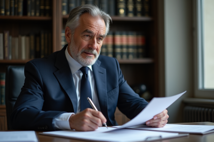 Notaire homme en costume dans un bureau moderne