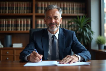 Notaire homme en costume dans son bureau moderne