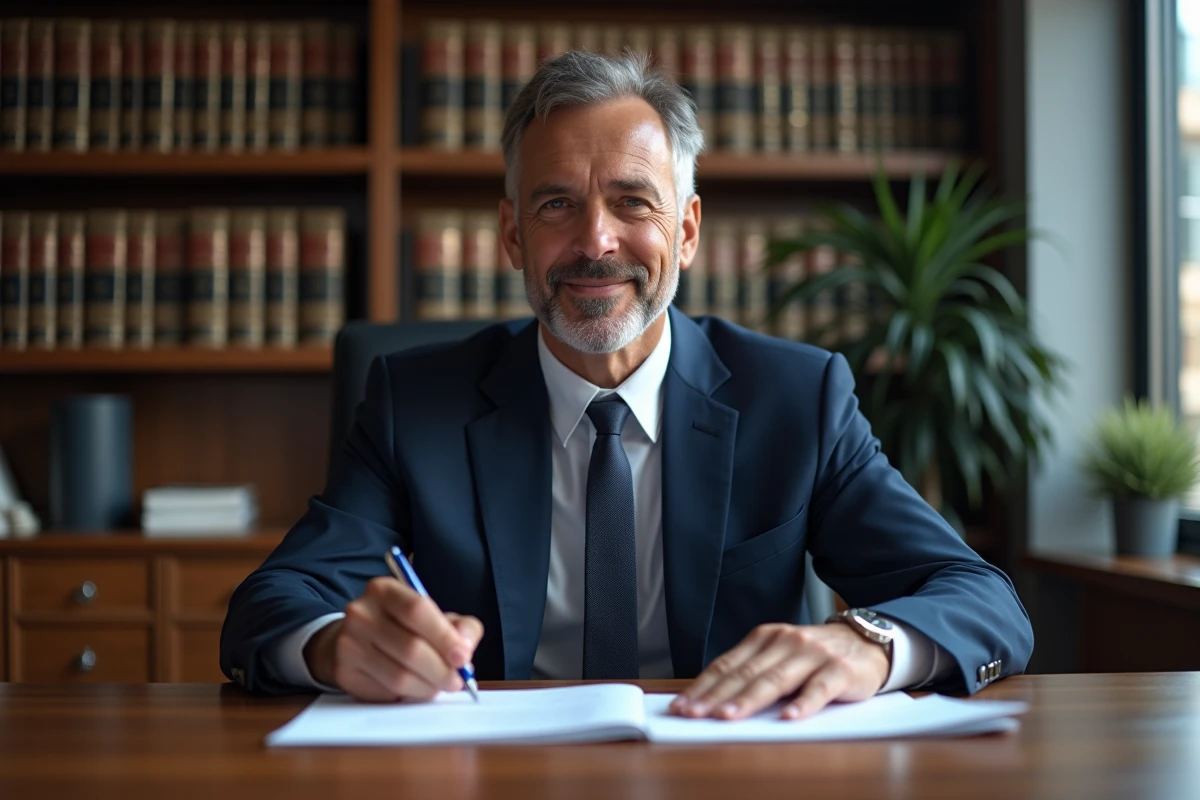 Notaire homme en costume dans son bureau moderne