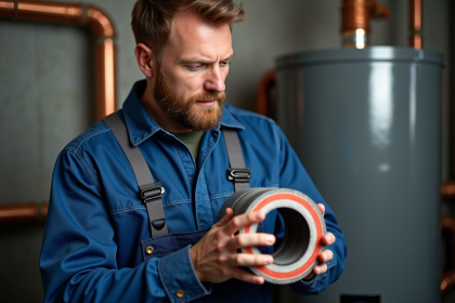 Plombier examinant un tuyau isolé dans une chaufferie