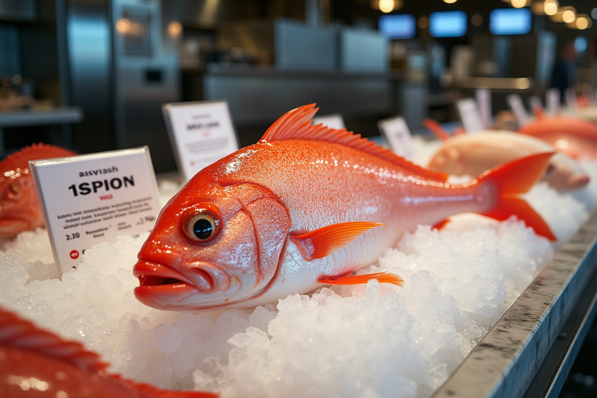 Poisson opah frais sur glace dans un marché de poissons haut de gamme