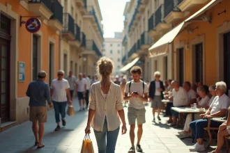 Rue animée du 9ème arrondissement de Marseille avec des habitants en train de faire leurs courses et se déplacer au quotidien
